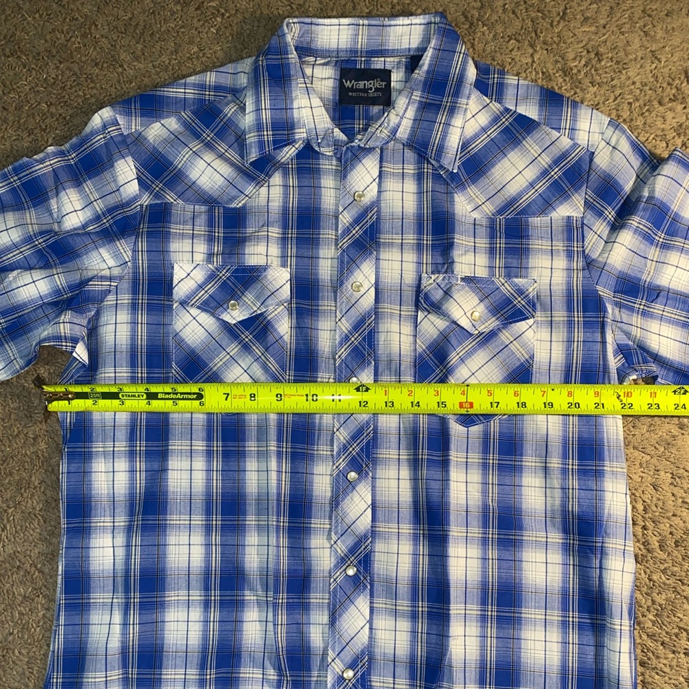 Wrangler Western Size Large Pearl Snap Button Up Down Plaid Work Dad Beach Shirt - Picture 8 of 11